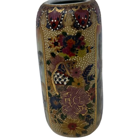 Antique Japanese Satsuma Vase Hand Painted Gilded Geisha Scene 7” - Picture 4 of 6
